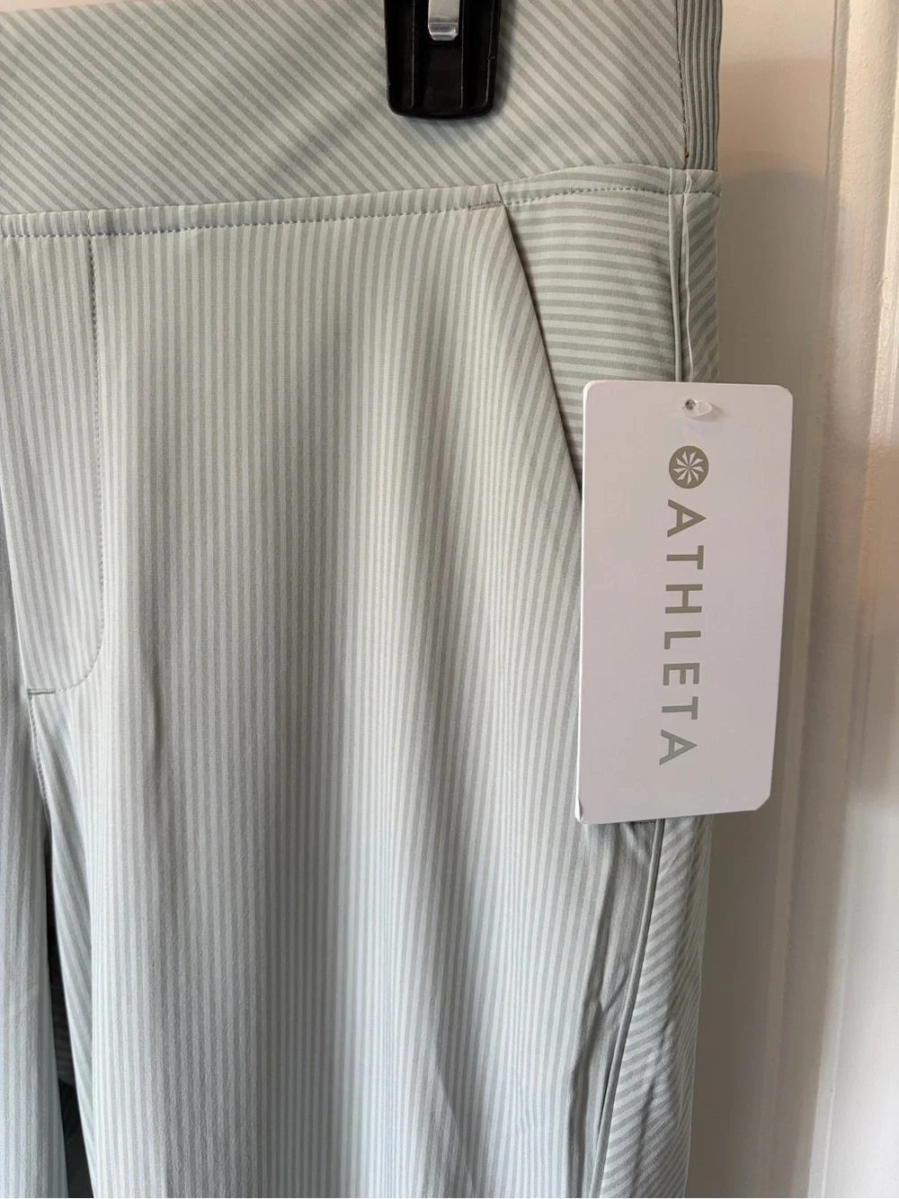 NWT Athleta Brooklyn Textured Ankle Pants Sage Green Travel Pull-On Size 10